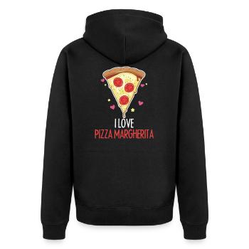 Lustiger Pizza Margherita kühler Nahrungsmittelscheiben-Esser - Unisex Premium Bio Zip Hoodie - Schwarz - Hinten - Nico (187cm)