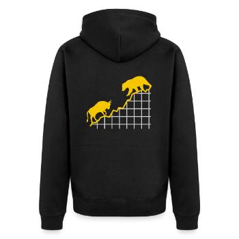 Bull vs Bear - Stock Exchange Money Gift - Unisex Premium Organic Zip Hoodie - black - Back - Nico (187cm)