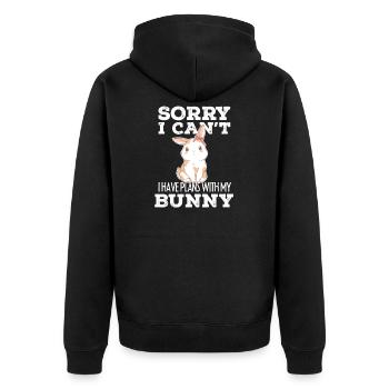 Niedlicher Hase, den ich Pläne mit meinem Häschen-Geschenk habe - Unisex Premium Bio Zip Hoodie - Schwarz - Hinten - Nico (187cm)