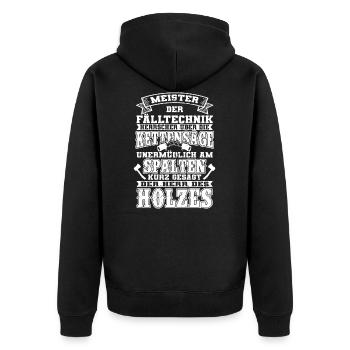 Holzfäller - Unisex Premium Bio Zip Hoodie - Schwarz - Hinten - Nico (187cm)