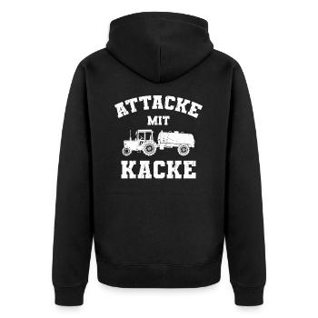 Traktor Attacke mit Kacke Landwirt Bauer - Unisex Premium Bio Zip Hoodie - Schwarz - Hinten - Nico (187cm)