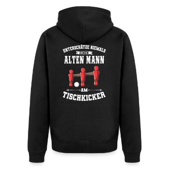 Tischfußball Tischkicker Retro Geschenk - Unisex Premium Bio Zip Hoodie - Schwarz - Hinten - Nico (187cm)