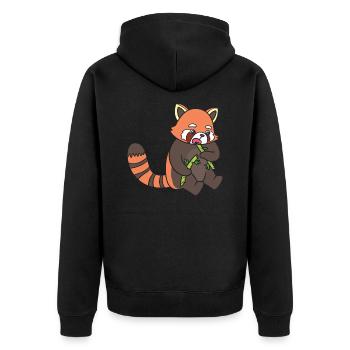 Ein roter Panda isst Bambus. - Unisex Premium Bio Zip Hoodie - Schwarz - Hinten - Nico (187cm)