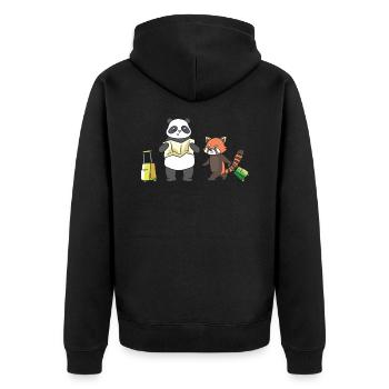 Zwei Pandas auf Reise. - Unisex Premium Bio Zip Hoodie - Schwarz - Hinten - Nico (187cm)
