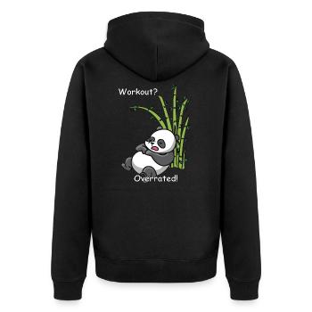 Sleeping panda - workout? Overrated - Unisex Premium Organic Zip Hoodie - black - Back - Nico (187cm)