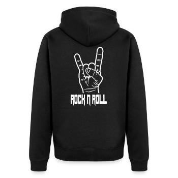 Rock N Roll Shirt Hand Rock Band Geschenk - Unisex Premium Bio Zip Hoodie - Schwarz - Hinten - Nico (187cm)