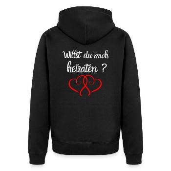 Heiratsantrag - Willst du mich heiraten - Hochzeit - Unisex Premium Bio Zip Hoodie - Schwarz - Hinten - Nico (187cm)