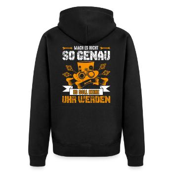 Mach es nicht so genau Handwerker Spruch - Unisex Premium Bio Zip Hoodie - Schwarz - Hinten - Nico (187cm)