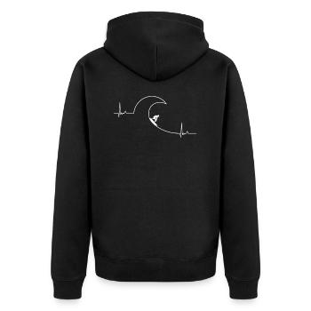 Surfer Herzschlag - Unisex Premium Bio Zip Hoodie - Schwarz - Hinten - Nico (187cm)