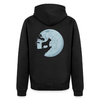Französische Bulldogge Vollmond Hundeliebhaber - Unisex Premium Bio Zip Hoodie - Schwarz - Hinten - Nico (187cm)
