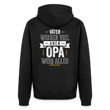 OPA WEIß ALLES - Unisex Premium Bio Zip Hoodie - Schwarz - Hinten - Nico (187cm)
