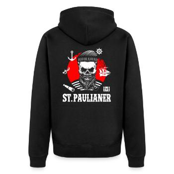 St. Pauli Hamburg Totenkopf Paulianer Sankt Pauli - Unisex Premium Bio Zip Hoodie - Schwarz - Hinten - Nico (187cm)