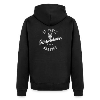 St. Pauli Hamburg Reeperbahn Millerntor - Unisex Premium Bio Zip Hoodie - Schwarz - Hinten - Nico (187cm)