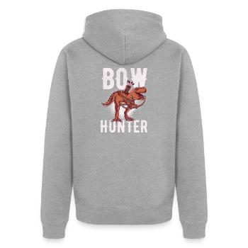 Funny T-rex Bow Hunter Archery Animal Arrow Shoote - Unisex Premium Organic Zip Hoodie - heather grey - Back - Nico (187cm)