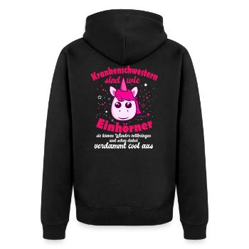 Lustiger Krankenschwester Spruch Einhorn Geschenki - Unisex Premium Bio Zip Hoodie - Schwarz - Hinten - Nico (187cm)