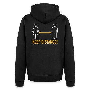 Keep Distance - Unisex Premium Bio Zip Hoodie - Schwarz - Hinten - Nico (187cm)