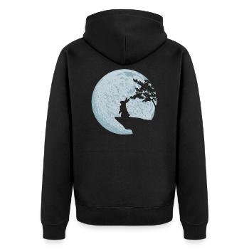Hase Geschenkidee Kaninchen Mond Osterhase - Unisex Premium Bio Zip Hoodie - Schwarz - Hinten - Nico (187cm)
