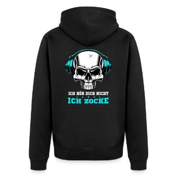 Ich hör dich nicht ich zocke Gamer Zocker Gaming - Unisex Premium Bio Zip Hoodie - Schwarz - Hinten - Nico (187cm)