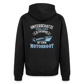 Motorboot Spruch alter Mann Boot Geschenk - Unisex Premium Bio Zip Hoodie - Schwarz - Hinten - Nico (187cm)