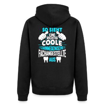 Zahnmedizinische Fachangestellte Zahnarzthelferin - Unisex Premium Bio Zip Hoodie - Schwarz - Hinten - Nico (187cm)