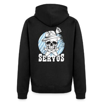Totenkopf Weißwurst Pirat Bayern Skull Servus - Unisex Premium Bio Zip Hoodie - Schwarz - Hinten - Nico (187cm)