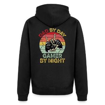 Papa de jour Gamer de nuit - Veste à capuche bio Premium Unisexe - noir - Dos - Nico (187cm)