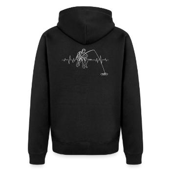 Angler Vater und Sohn Herzschlag Vatertagsgeschenk - Unisex Premium Bio Zip Hoodie - Schwarz - Hinten - Nico (187cm)