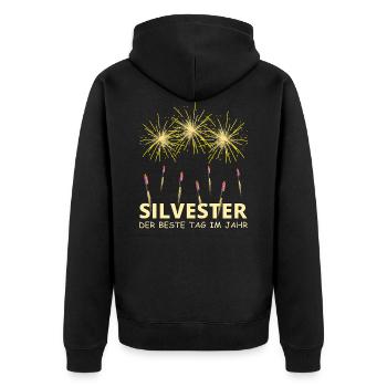 Feuerwerk am Silvester Tag - Unisex Premium Bio Zip Hoodie - Schwarz - Hinten - Nico (187cm)