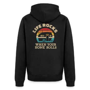 Wohnwagen - Unisex Premium Bio Zip Hoodie - Schwarz - Hinten - Nico (187cm)