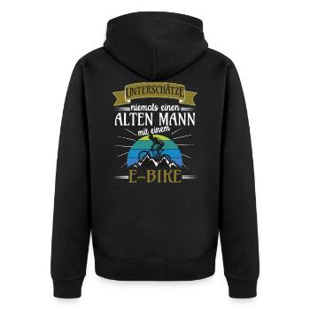 Alter Mann E-Bike Retro Vintage - Unisex Premium Bio Zip Hoodie - Schwarz - Hinten - Nico (187cm)