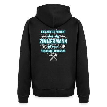 Zimmermann perfekt Zollstock - Unisex Premium Bio Zip Hoodie - Schwarz - Hinten - Nico (187cm)