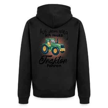Kinder Traktor fahren Spruch - Unisex Premium Bio Zip Hoodie - Schwarz - Hinten - Nico (187cm)