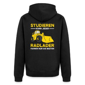 Radlader Baustelle lustiger Spruch Vatertag - Unisex Premium Bio Zip Hoodie - Schwarz - Hinten - Nico (187cm)