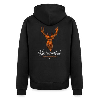 Jäger T-Shirt-Waidmannsheil-Jagen ist Naturschutz - Unisex Premium Bio Zip Hoodie - Schwarz - Hinten - Nico (187cm)