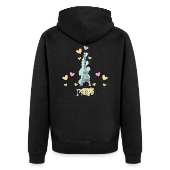 Paris Frankreich Eiffelturm Herzen - Unisex Premium Bio Zip Hoodie - Schwarz - Hinten - Nico (187cm)
