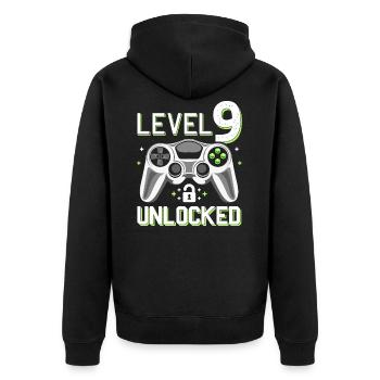 Garçon gamer gamer de 9 ans débloqué niveau 9 - Veste à capuche bio Premium Unisexe - noir - Dos - Nico (187cm)