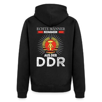 Echte Männer DDR Spruch Deutschland - Unisex Premium Bio Zip Hoodie - Schwarz - Hinten - Nico (187cm)