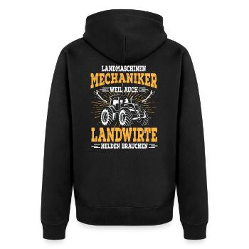Landmaschinen Mechaniker Spruch Landwirt Trecker - Unisex Premium Bio Zip Hoodie - Schwarz - Hinten - Nico (187cm)