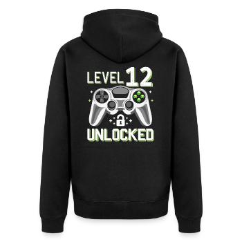 Level 12 Complete 12 Jahre Gamer Junge Geschenk - Unisex Premium Bio Zip Hoodie - Schwarz - Hinten - Nico (187cm)