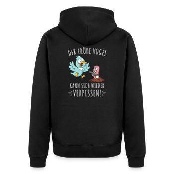 Der Frühe Vogel Kann Sich Wieder Verpissen Wurm - Unisex Premium Bio Zip Hoodie - Schwarz - Hinten - Nico (187cm)