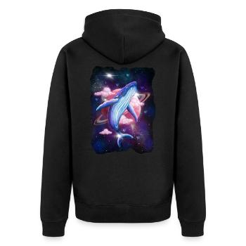 Cosmic Space Wal Galaxie Walfisch Weltall - Unisex Premium Bio Zip Hoodie - Schwarz - Hinten - Nico (187cm)