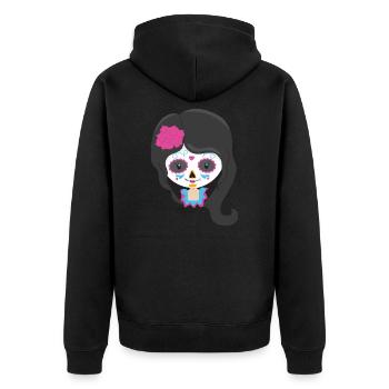 Little girl Sugar Skull costume Dia de los Muertos - Unisex Premium Organic Zip Hoodie - black - Back - Nico (187cm)