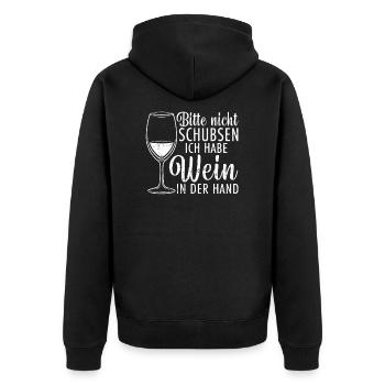 Bitte Nicht Schubsen Ich Habe Wein In Der Hand - Unisex Premium Bio Zip Hoodie - Schwarz - Hinten - Nico (187cm)