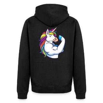 Unicorn Muscles - Funny Fitness Gym Rainbow Gift - Unisex Premium Organic Zip Hoodie - black - Back - Nico (187cm)
