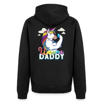 Unicorn Daddy - Lustiges Fitness-Fitnessstudio Rainbow Dad Geschenk - Unisex Premium Bio Zip Hoodie - Schwarz - Hinten - Nico (187cm)