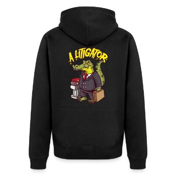 Alitigator - A Litigator - Funny Lawyer Judge Gift - Unisex Premium Organic Zip Hoodie - black - Back - Nico (187cm)