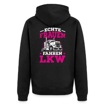 Echte Frauen fahren LKW Trucker Babe - Unisex Premium Bio Zip Hoodie - Schwarz - Hinten - Nico (187cm)