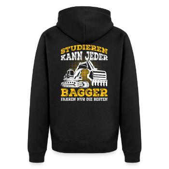 Baggerfahrer Sprüche Bagger Geschenk - Unisex Premium Bio Zip Hoodie - Schwarz - Hinten - Nico (187cm)