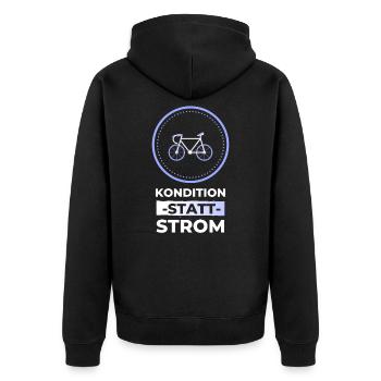 Kondition statt Strom witziges Fahrradmotiv - Unisex Premium Bio Zip Hoodie - Schwarz - Hinten - Nico (187cm)