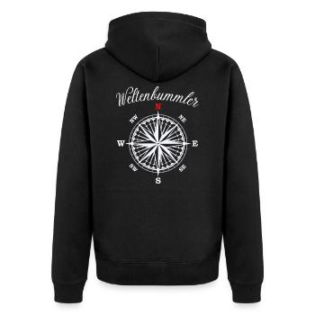 Weltenbummler Kompass - Unisex Premium Bio Zip Hoodie - Schwarz - Hinten - Nico (187cm)